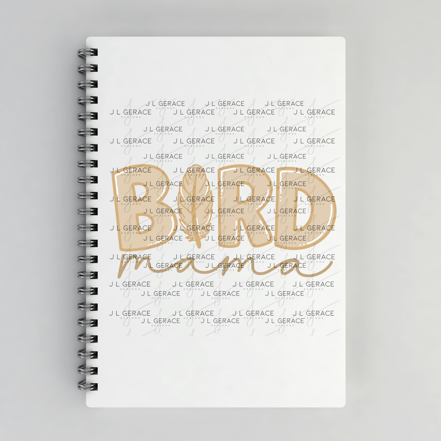 Bird Mama PNG – Neutral Tan Feather Design with Feather Letter