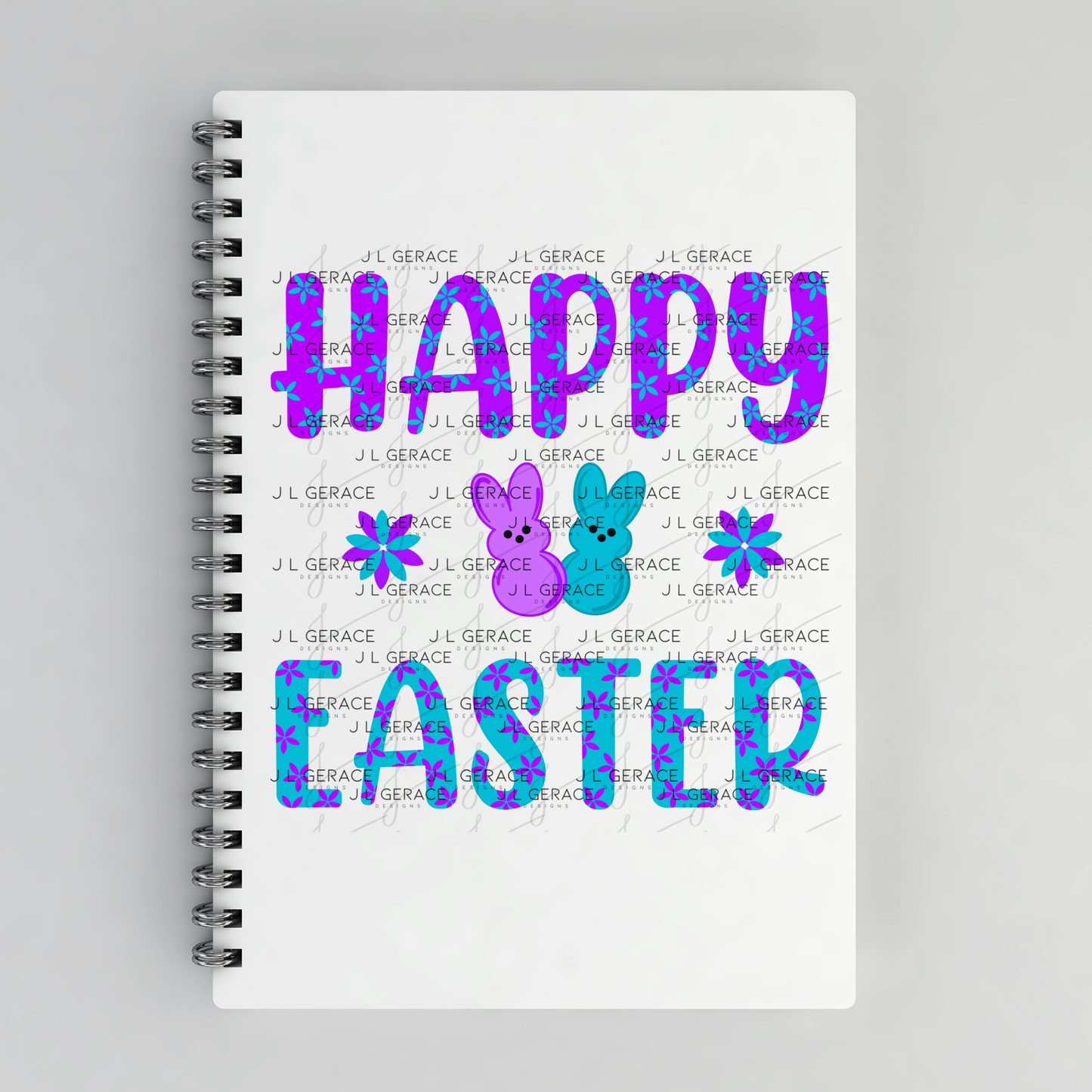 Happy Easter PNG Purple Teal Bunny Peeps Flower Pattern Easter Clipart