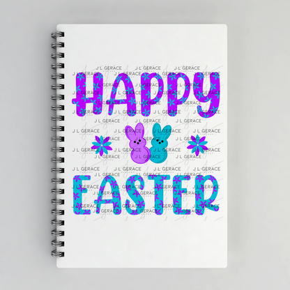 Happy Easter PNG Purple Teal Bunny Peeps Flower Pattern Easter Clipart