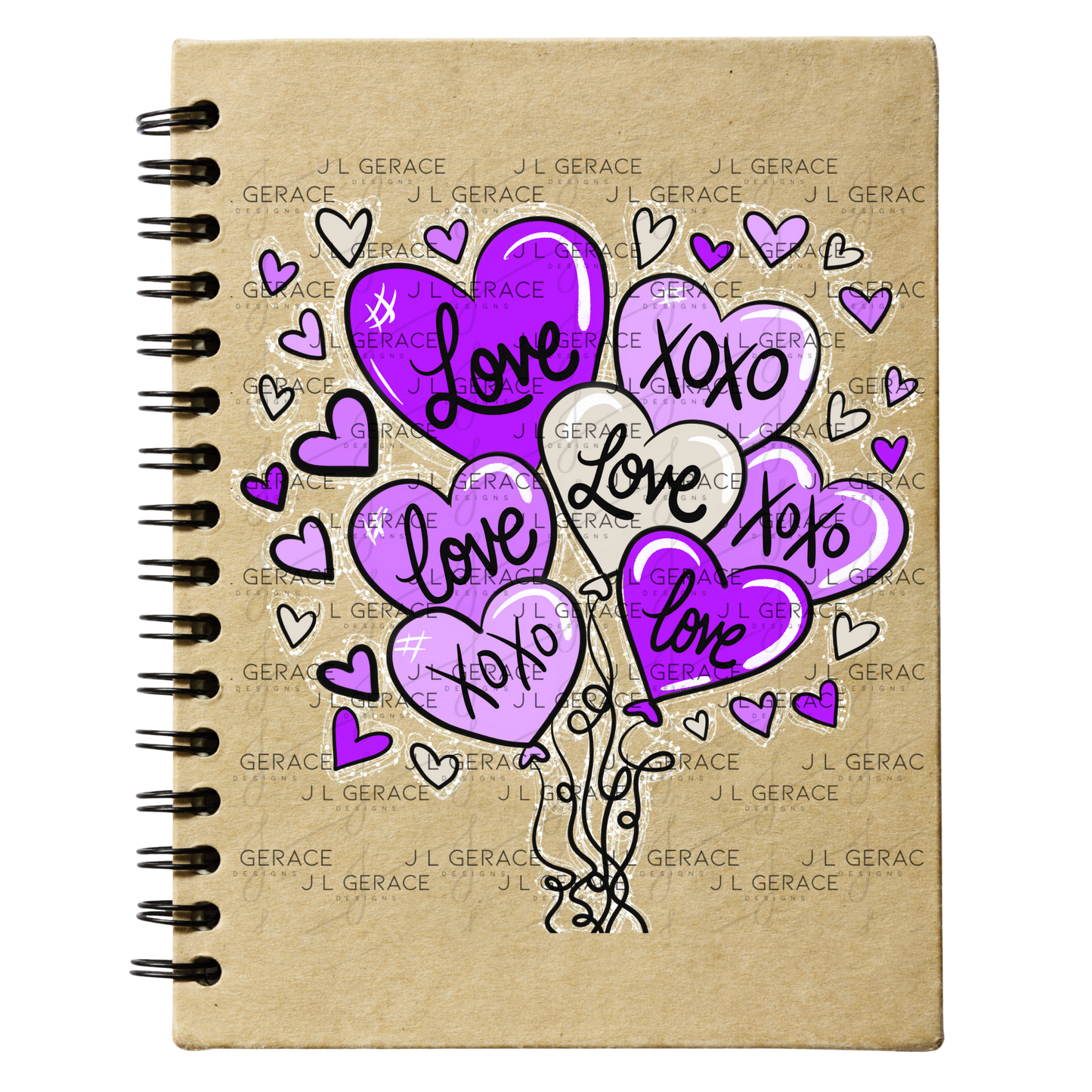 Purple Love & XOXO Heart Balloon Bouquet with Glitter String Outline PNG