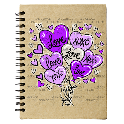 Purple Love & XOXO Heart Balloon Bouquet with Glitter String Outline PNG