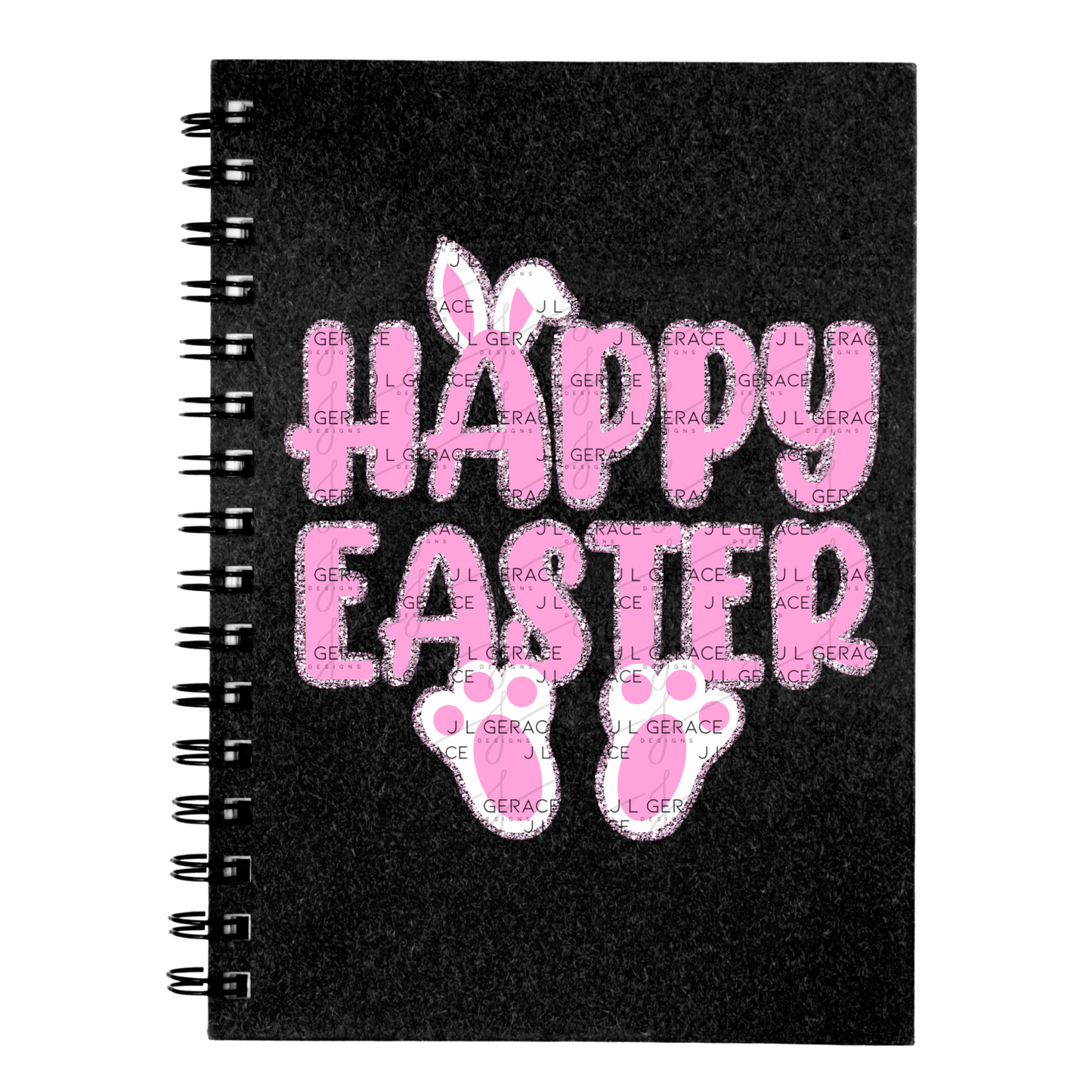 Happy Easter Bunny Ears and Feet Pink Glitter PNG Easter Clipart Sublimation PNG