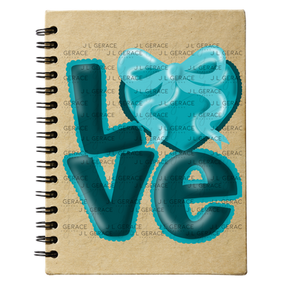 Teal Love Bubble Letter PNG with Bow Accent Scalloped Trim Design
