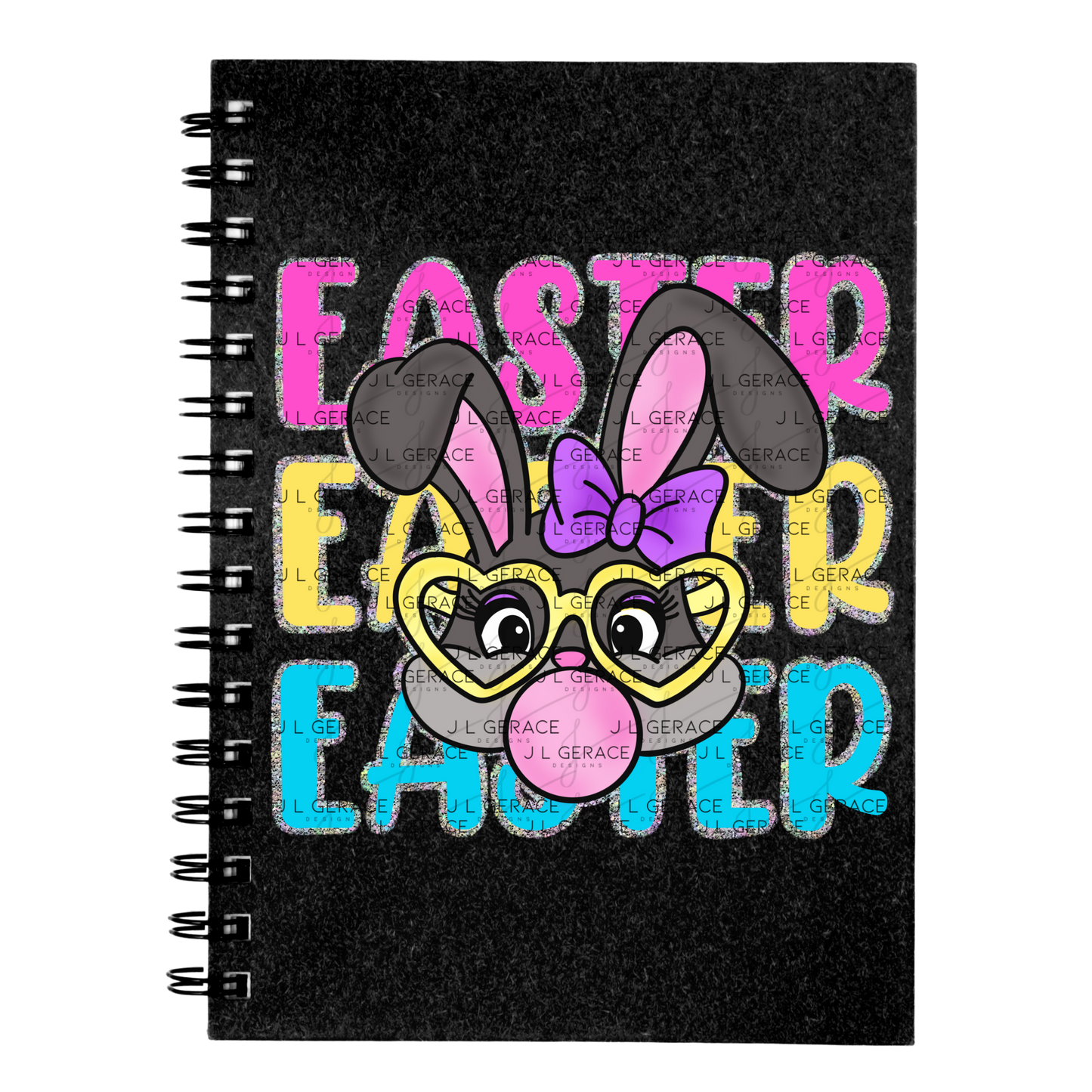 EASTER EASTER EASTER Bunny with Glasses Pink - Yellow - Blue - Chunky Glitter Outline PNG