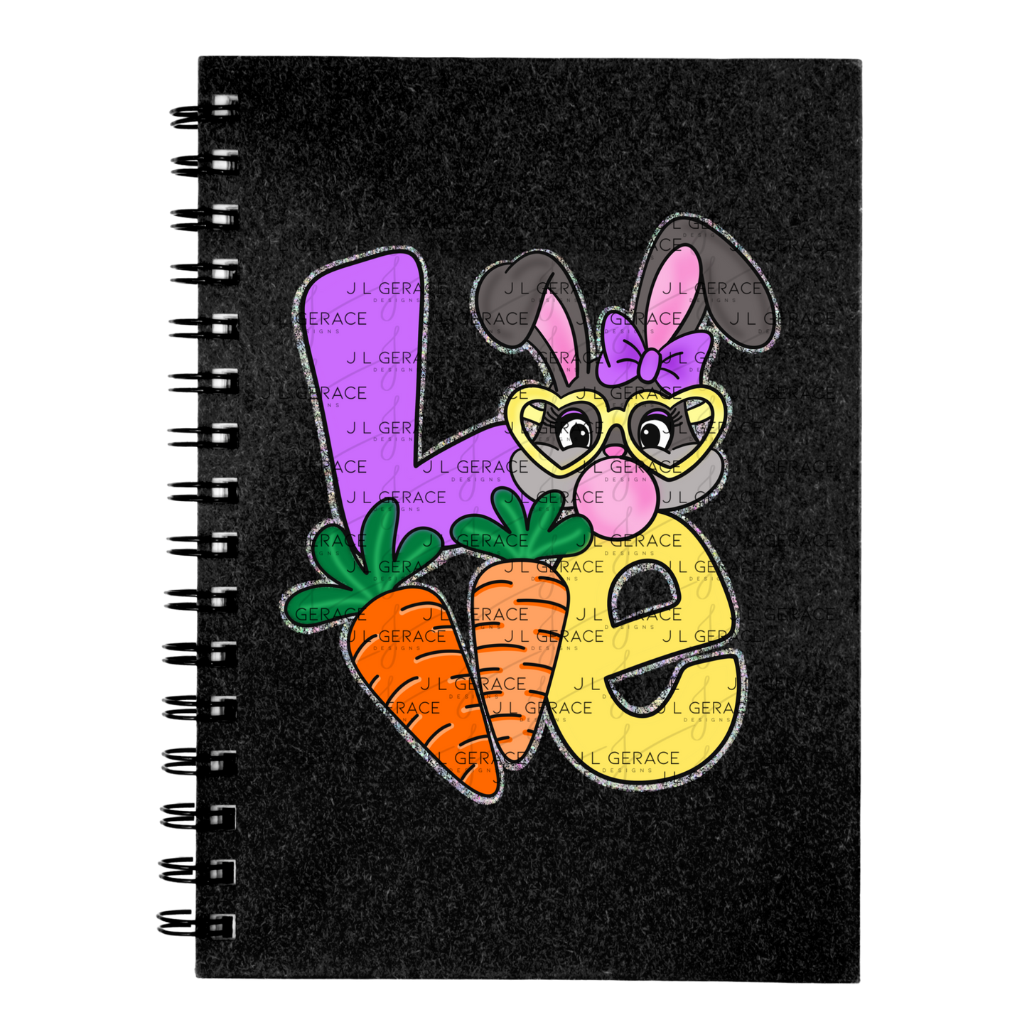 LOVE Easter Bunny with Carrots - Chunky Glitter Outline PNG