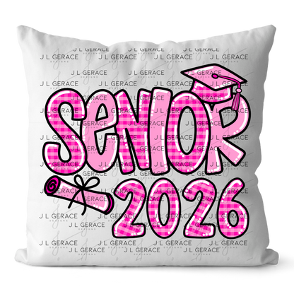 Senior 2026 PNG – Pink Gingham Graduation Cap and Diploma Design