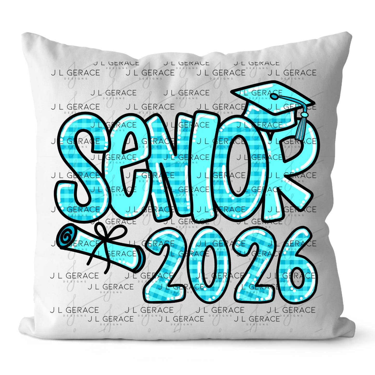Senior 2026 PNG – Aqua Plaid Graduation Cap and Diploma Design
