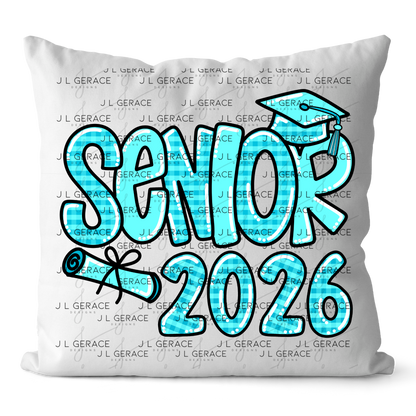 Senior 2026 PNG – Aqua Plaid Graduation Cap and Diploma Design