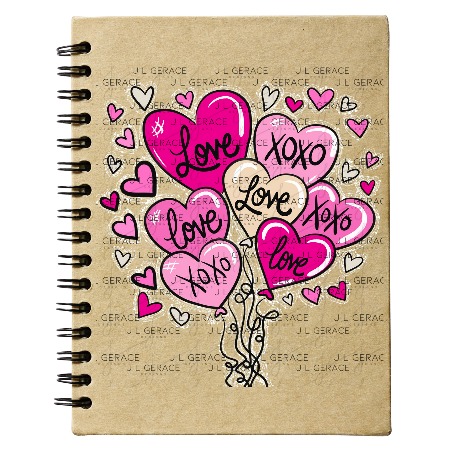 Pink Love & XOXO Heart Balloon Bouquet with Glitter String Outline PNG
