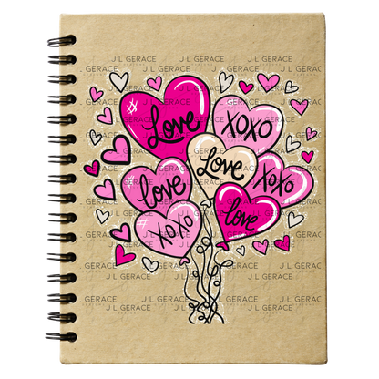 Pink Love & XOXO Heart Balloon Bouquet with Glitter String Outline PNG