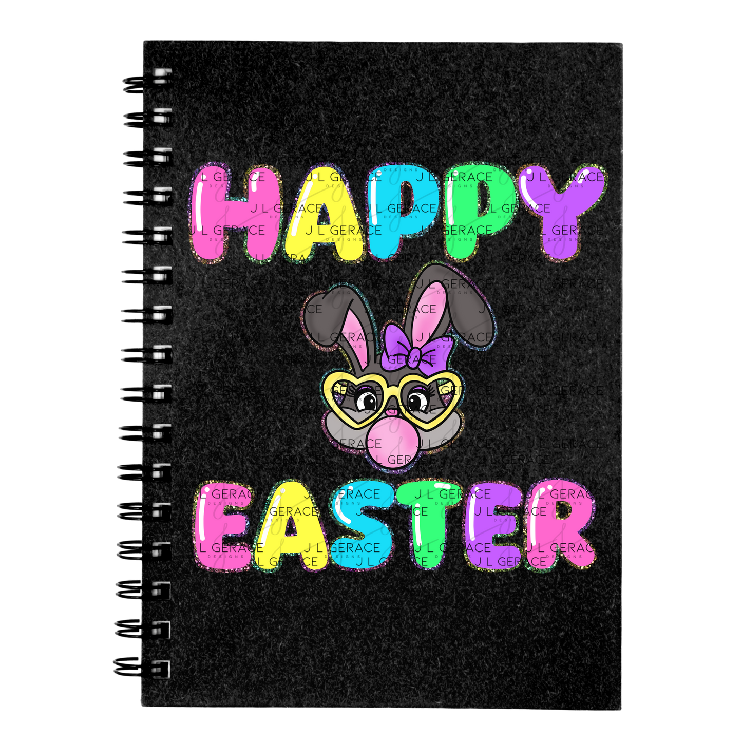 Happy Easter Bunny Bubblegum Rainbow Glitter Letters Clipart Sublimation PNG