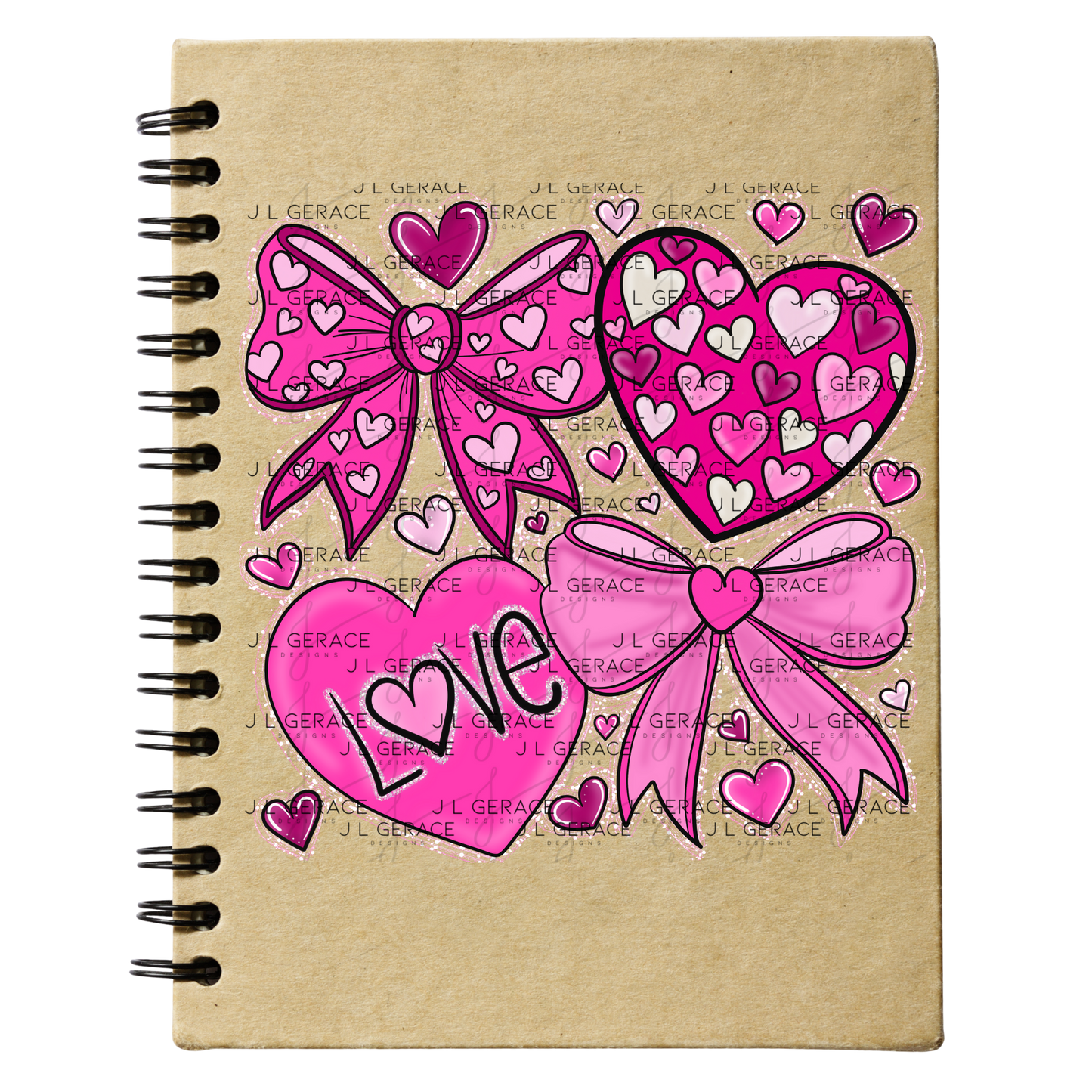 Pink Valentine Bow & Heart Clipart PNG Set with String Glitter Outline
