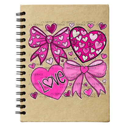 Pink Valentine Bow & Heart Clipart PNG Set with String Glitter Outline