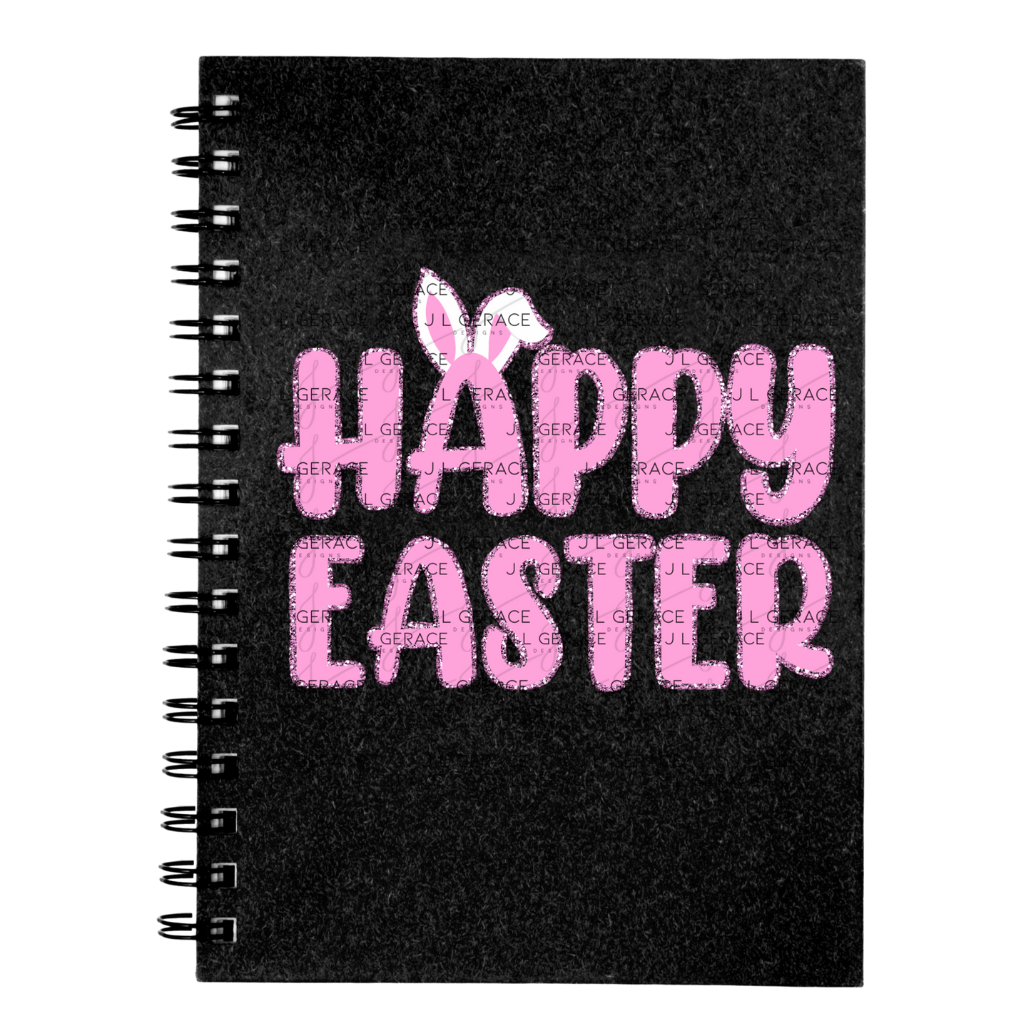 Happy Easter Bunny Ears Pink Chunky Glitter Outline PNG