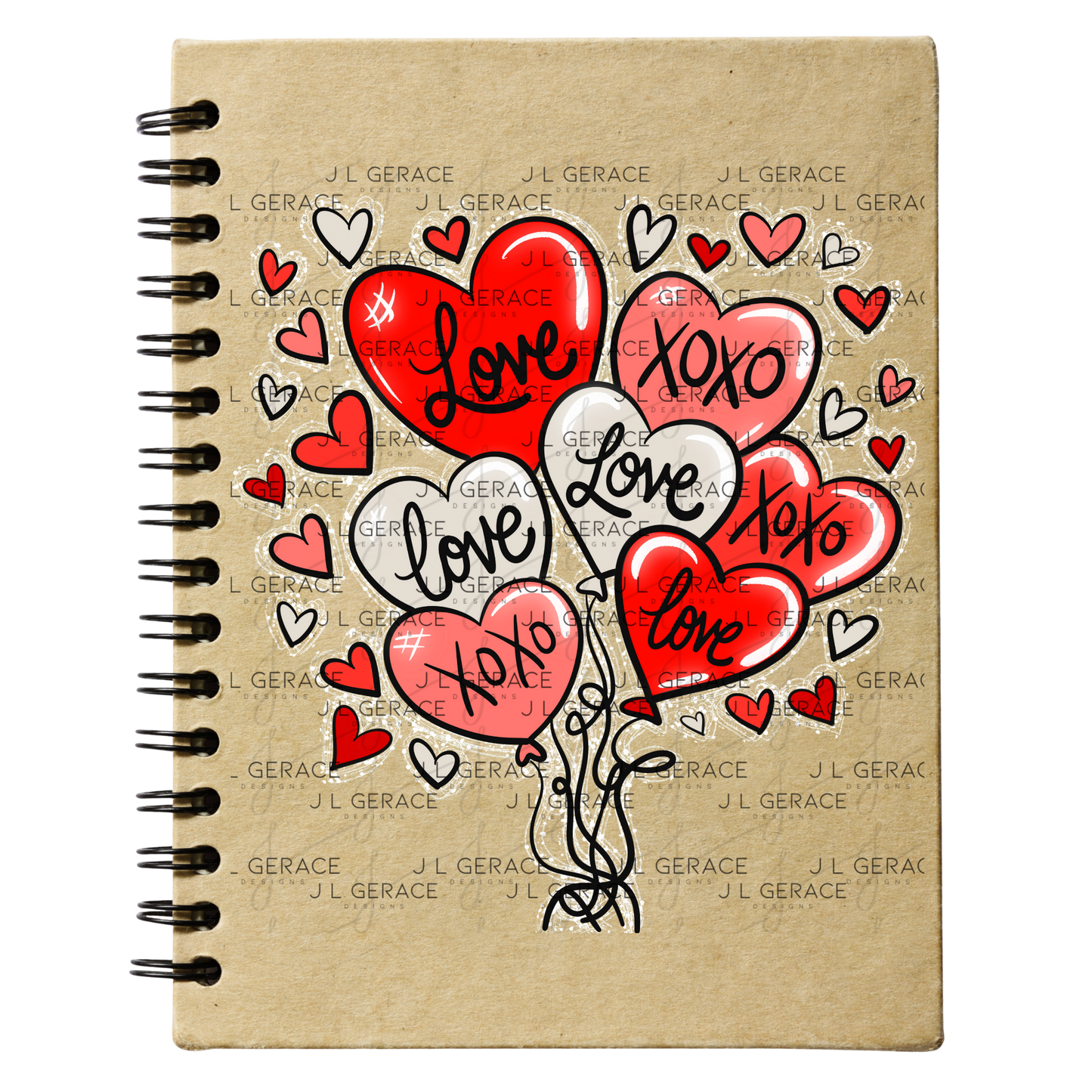Red Love & XOXO Heart Balloon Bouquet with Glitter String Outline PNG