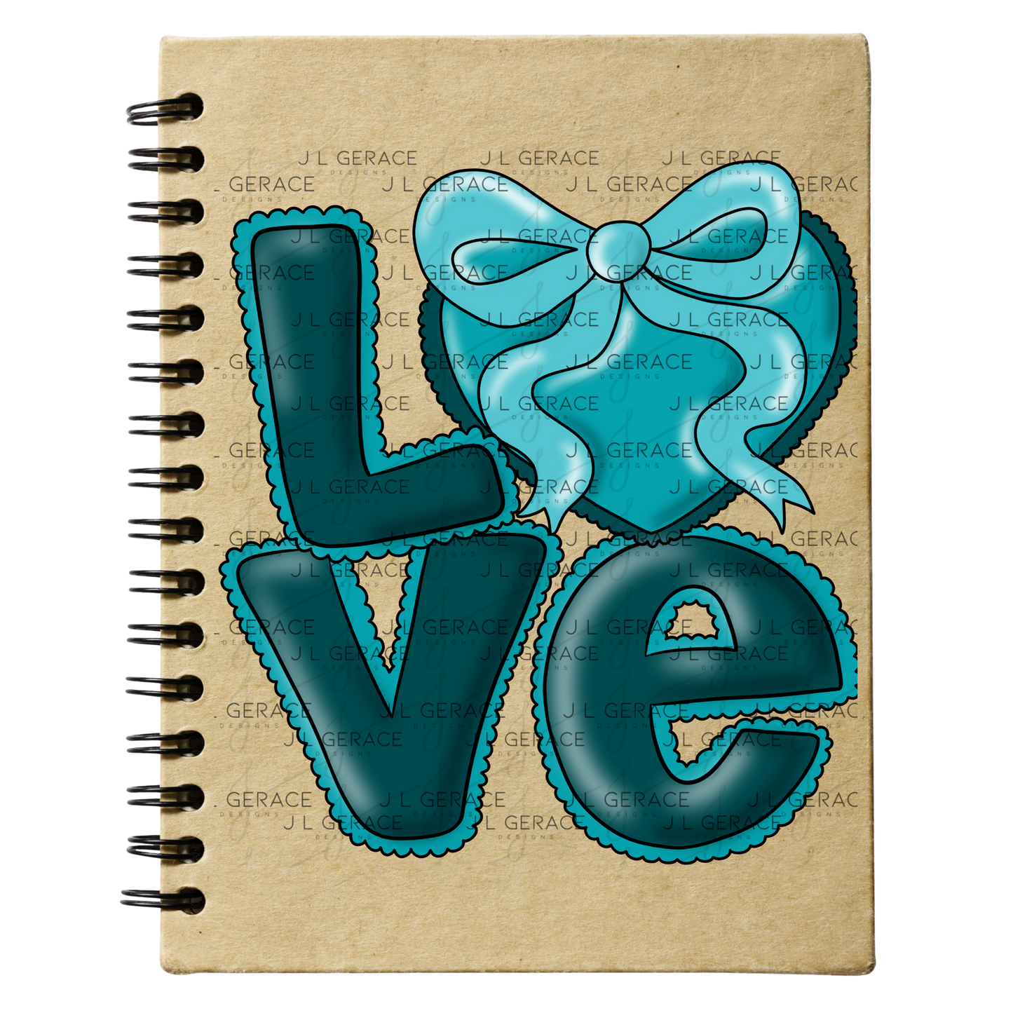 Dark Teal Love Bubble Letter PNG with Bow Accent Black outline Design