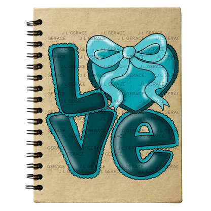 Dark Teal Love Bubble Letter PNG with Bow Accent Black outline Design