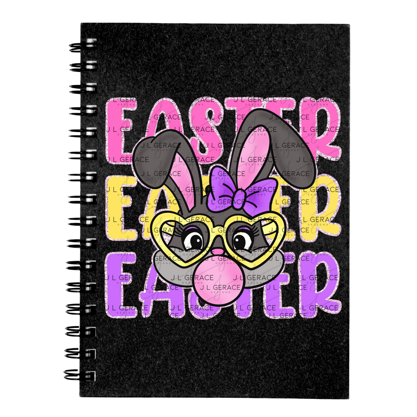 EASTER EASTER EASTER Bunny with Glasses Pink - Yellow - Purple Chunky Glitter Outline PNG
