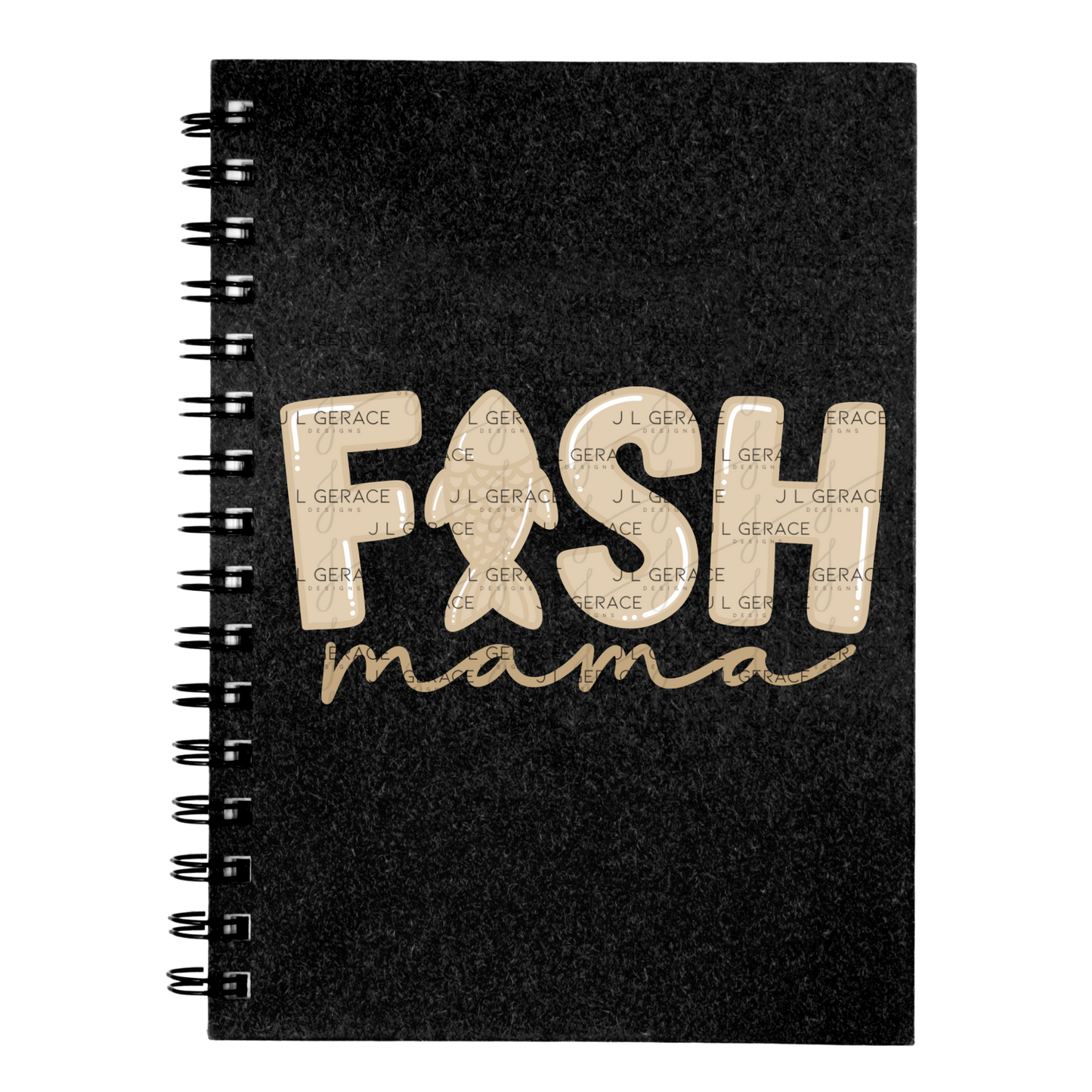 Fish Mama PNG – Tan Glossy “FISH Mama” Design with Fish Letter