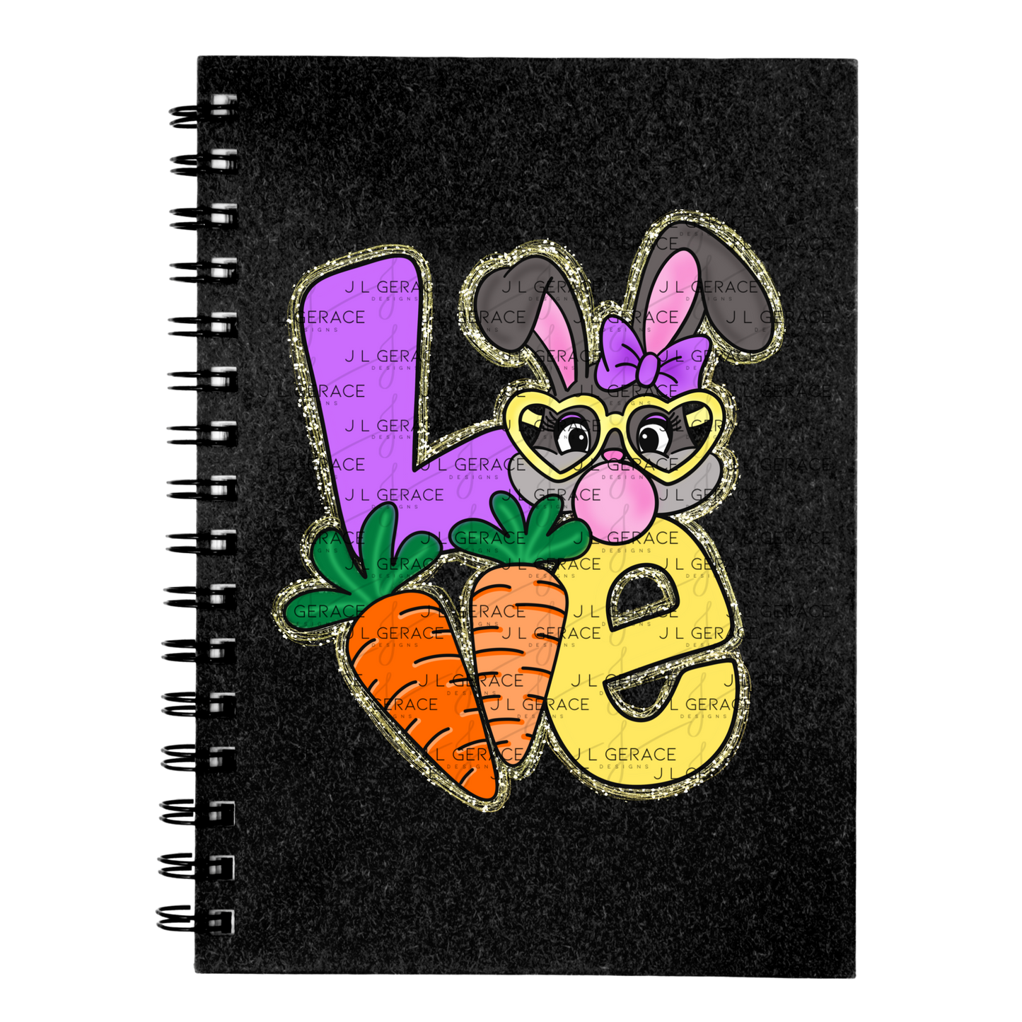 LOVE Easter Bunny with Carrots - Gold String Glitter PNG