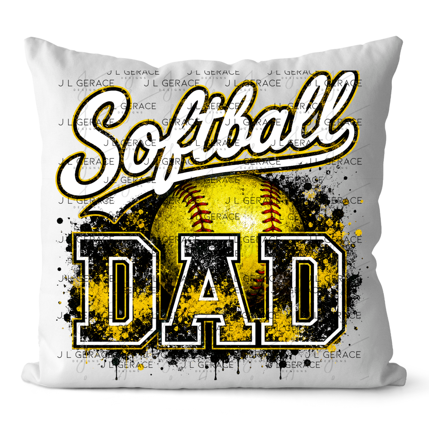 Softball Dad PNG – Yellow Black Paint Splatter Sports Design with Softball