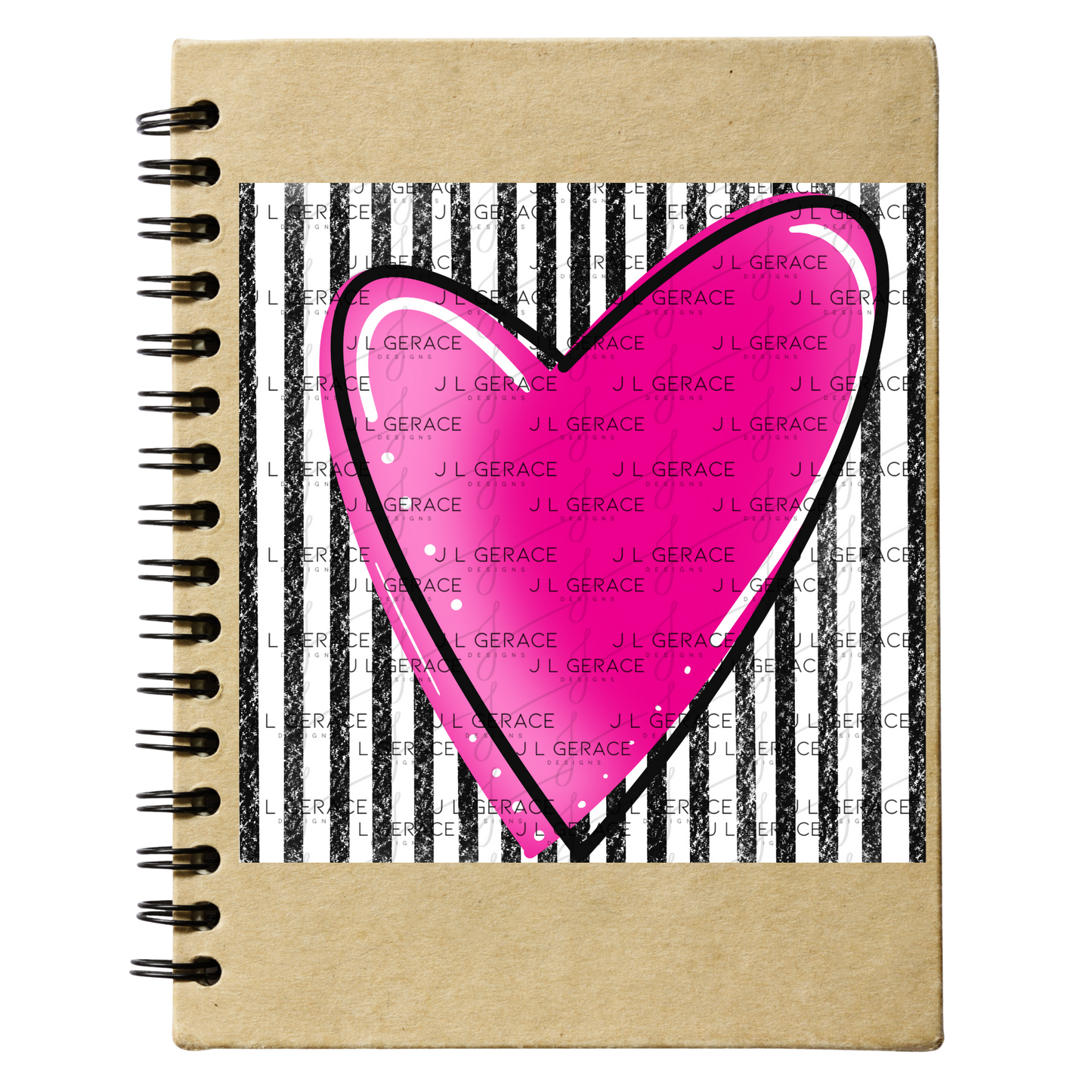 Pink Gradient Heart with Black and White Pinstripes Clipart PNG