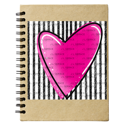 Pink Gradient Heart with Black and White Pinstripes Clipart PNG