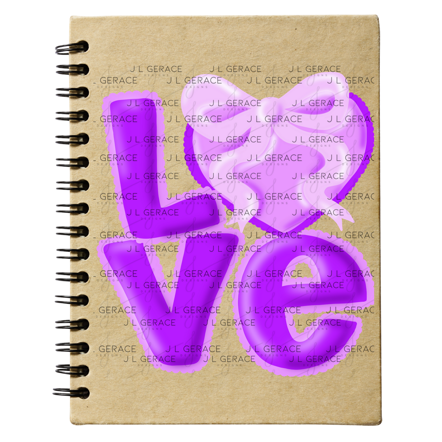 Purple Love Bubble Letter PNG with Heart Bow Design Scalloped Trim
