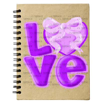 Purple Love Bubble Letter PNG with Heart Bow Design Scalloped Trim