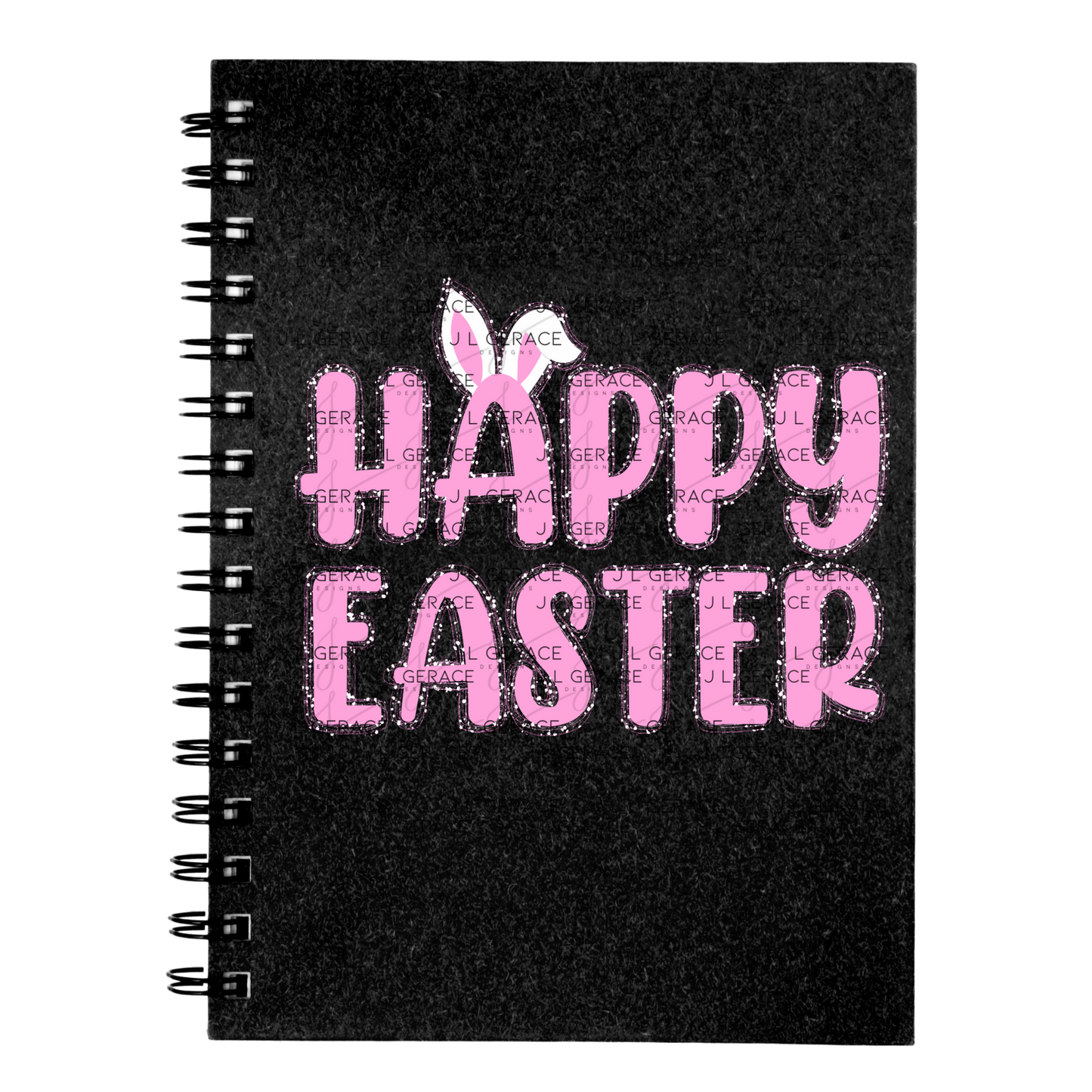 Happy Easter Bunny Ears Pink String Glitter Outline PNG