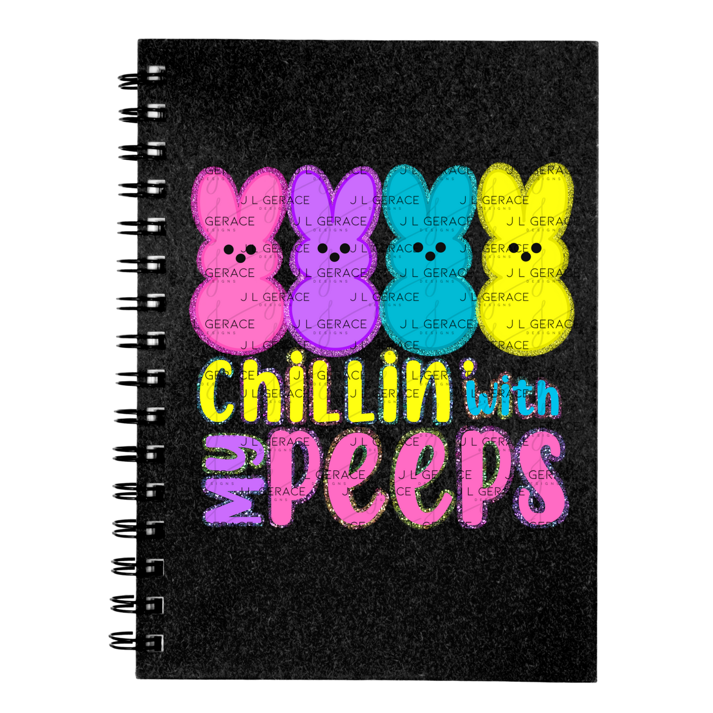 Chillin With My Peeps Bunnies Chunky Glitter Outline PNG