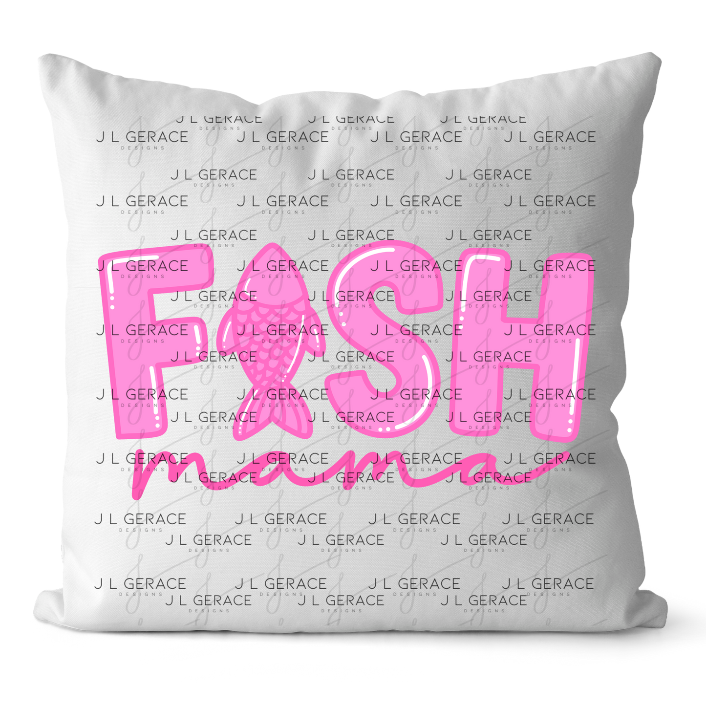 Fish Mama PNG – Pink Fishing Design with Fish Silhouette Letter