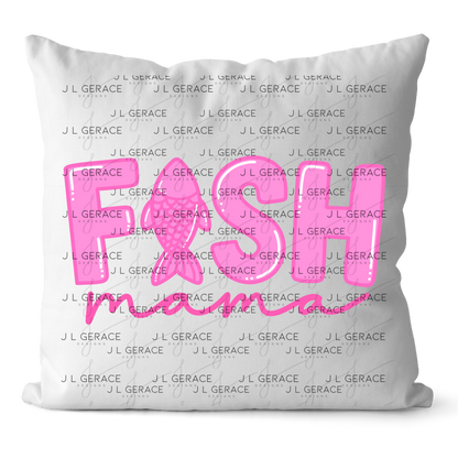 Fish Mama PNG – Pink Fishing Design with Fish Silhouette Letter