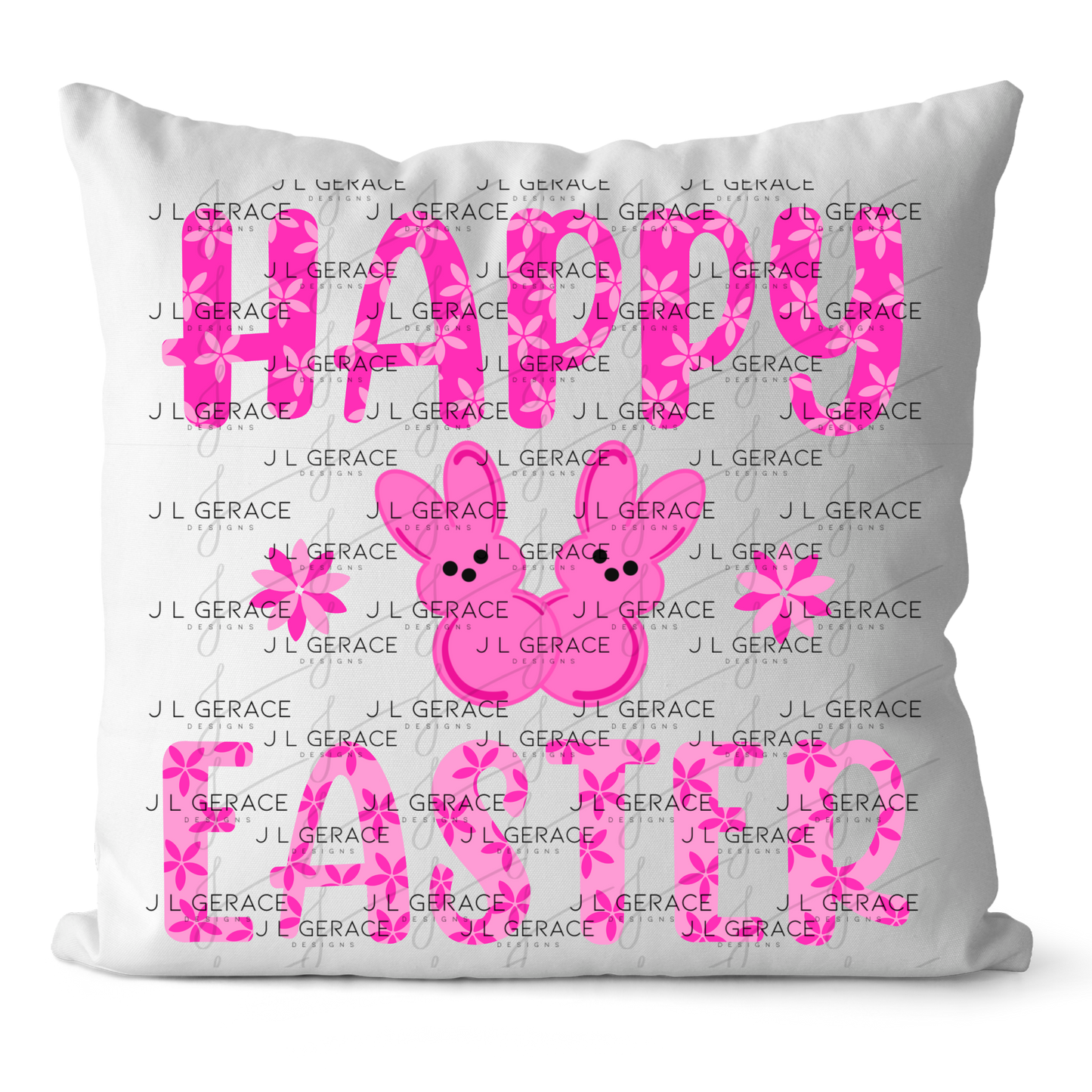 Happy Easter Pink Bunny Peep Flowers Clipart Sublimation PNG