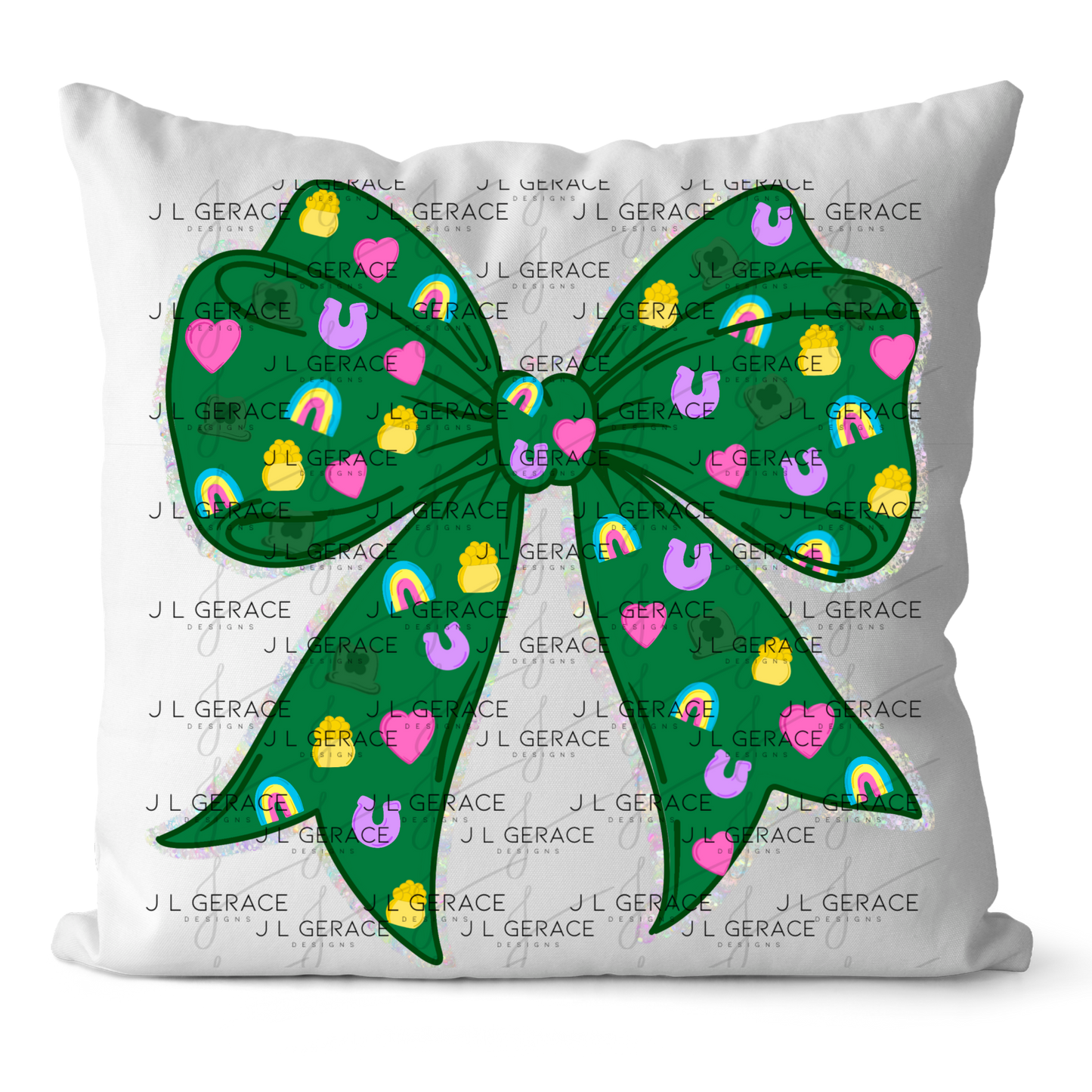 St Patrick Lucky Bow PNG, Rainbow Shamrock Glitter Bow Design, Sublimation PNG Download