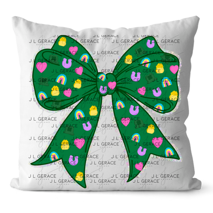 St Patrick Lucky Bow PNG, Rainbow Shamrock Glitter Bow Design, Sublimation PNG Download