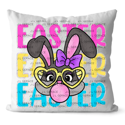 EASTER EASTER EASTER Bunny with Glasses Pink - Yellow - Blue - Chunky Glitter Outline PNG