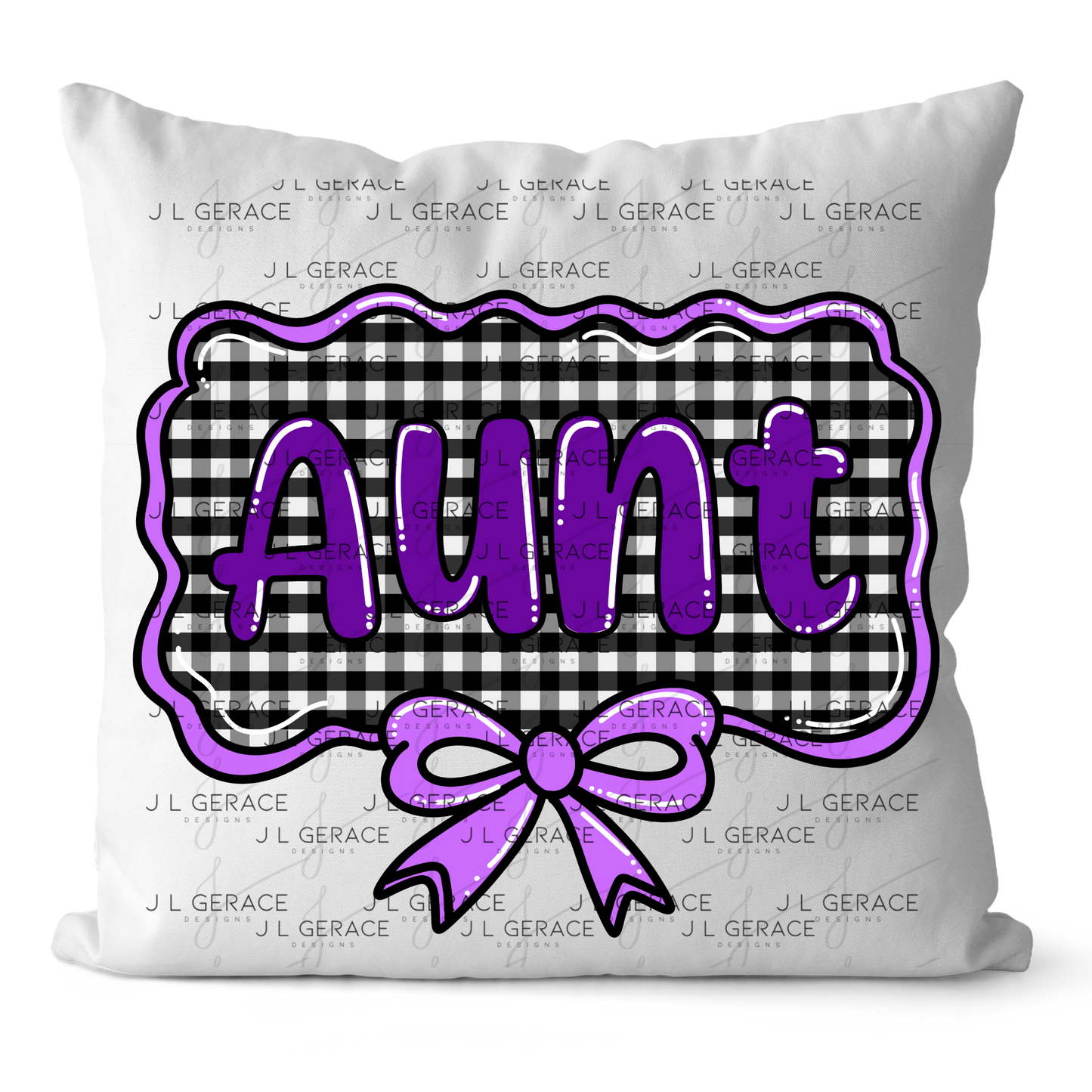 Aunt PNG – Purple Glossy Lettering with Gingham Background & Bow