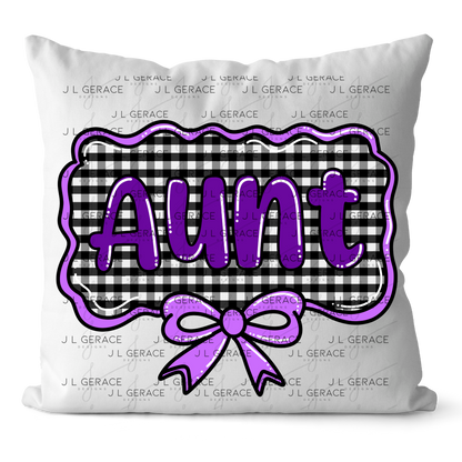 Aunt PNG – Purple Glossy Lettering with Gingham Background & Bow