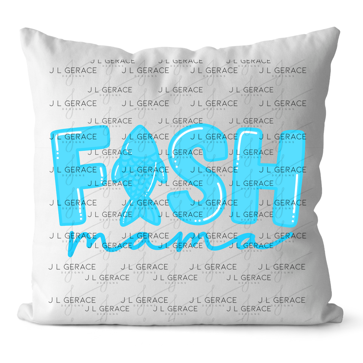 Fish Mama PNG – Blue Fishing Design with Fish Silhouette Letter