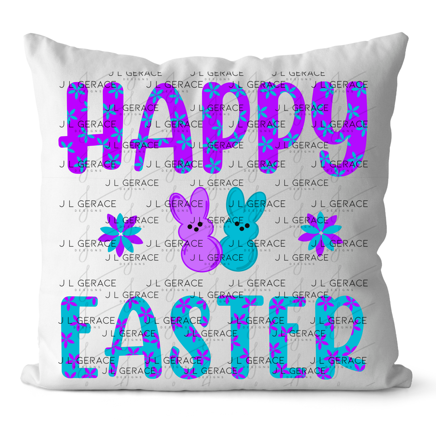Happy Easter PNG Purple Teal Bunny Peeps Flower Pattern Easter Clipart