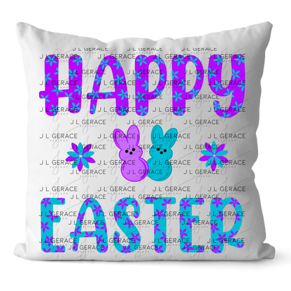 Happy Easter PNG Purple Teal Bunny Peeps Flower Pattern Easter Clipart