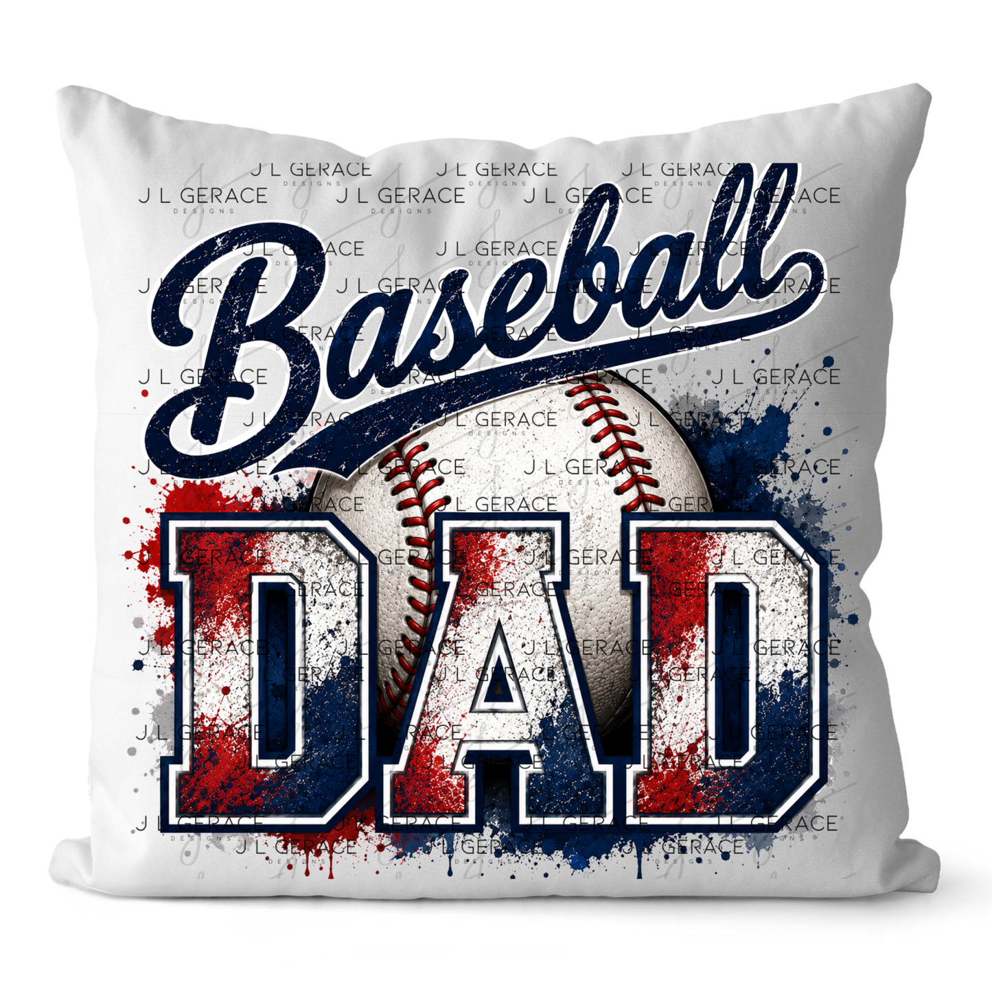 Baseball Dad PNG – Red White Blue Paint Splatter Design with Ball