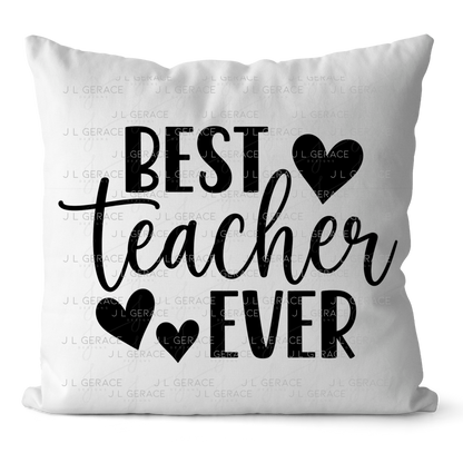 Best Teacher Ever Hearts Black and White PNG