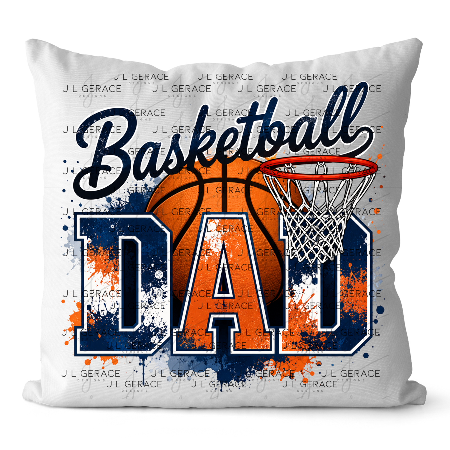 Basketball Dad PNG – Blue Orange Paint Splatter Design with Hoop and Ball