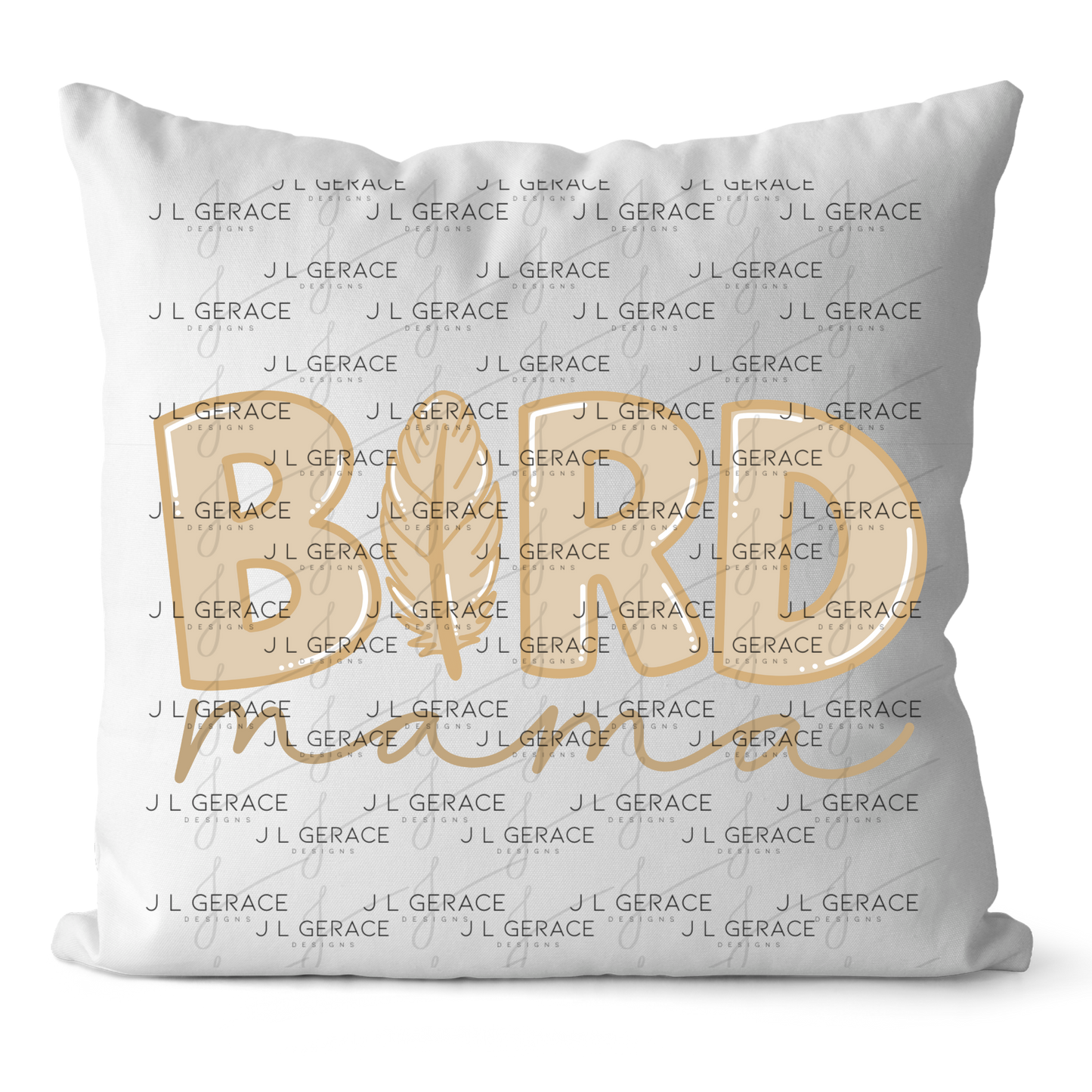 Bird Mama PNG – Neutral Tan Feather Design with Feather Letter