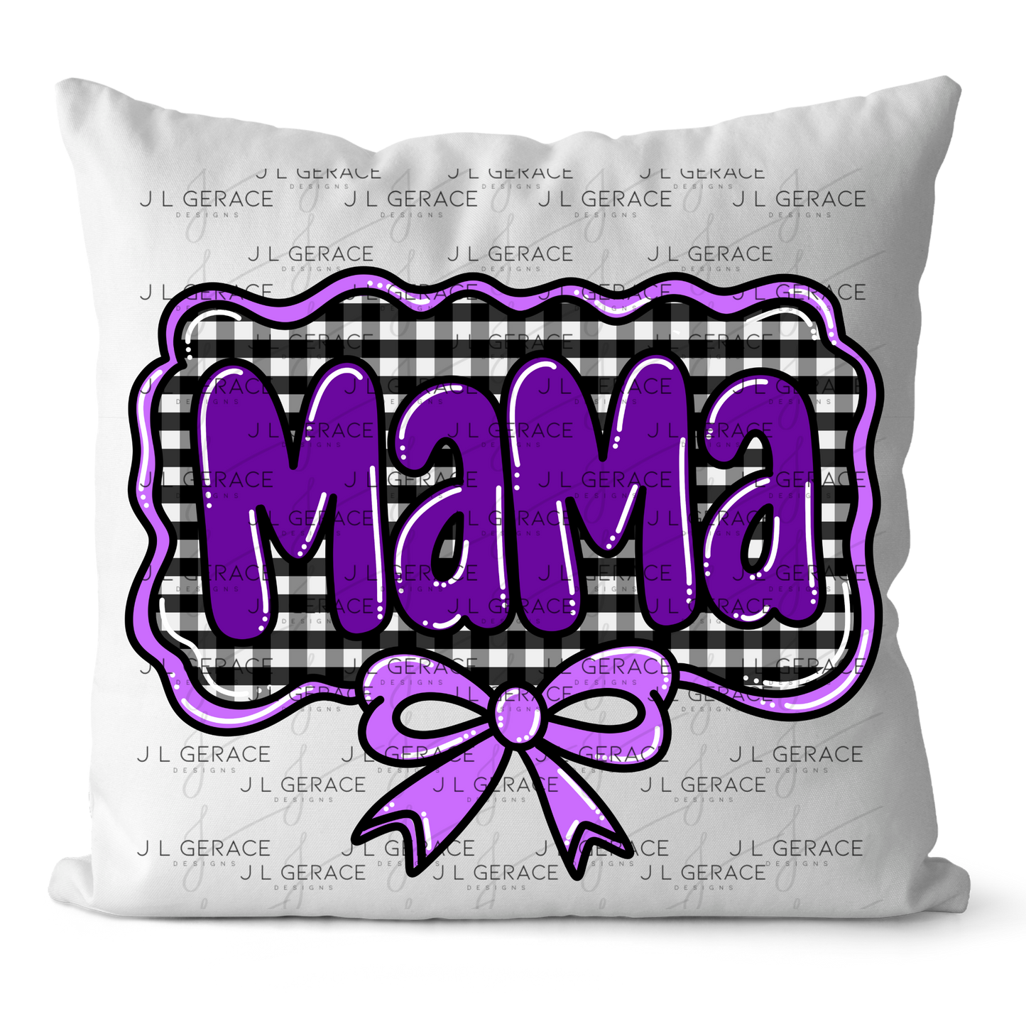 Mama PNG – Purple Glossy Lettering with Gingham Background & Bow
