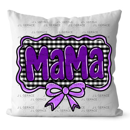 Mama PNG – Purple Glossy Lettering with Gingham Background & Bow