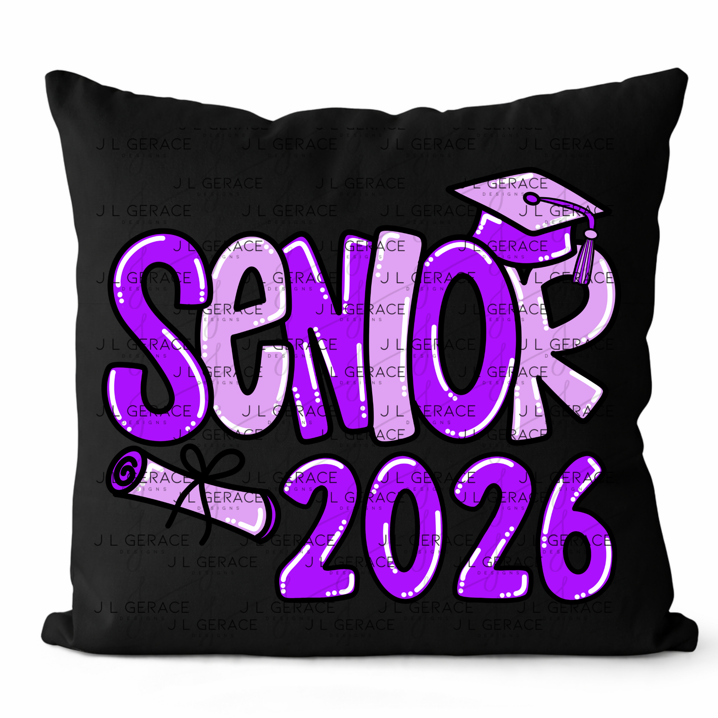 Senior 2026 PNG – Purple Graduation Cap and Diploma Design