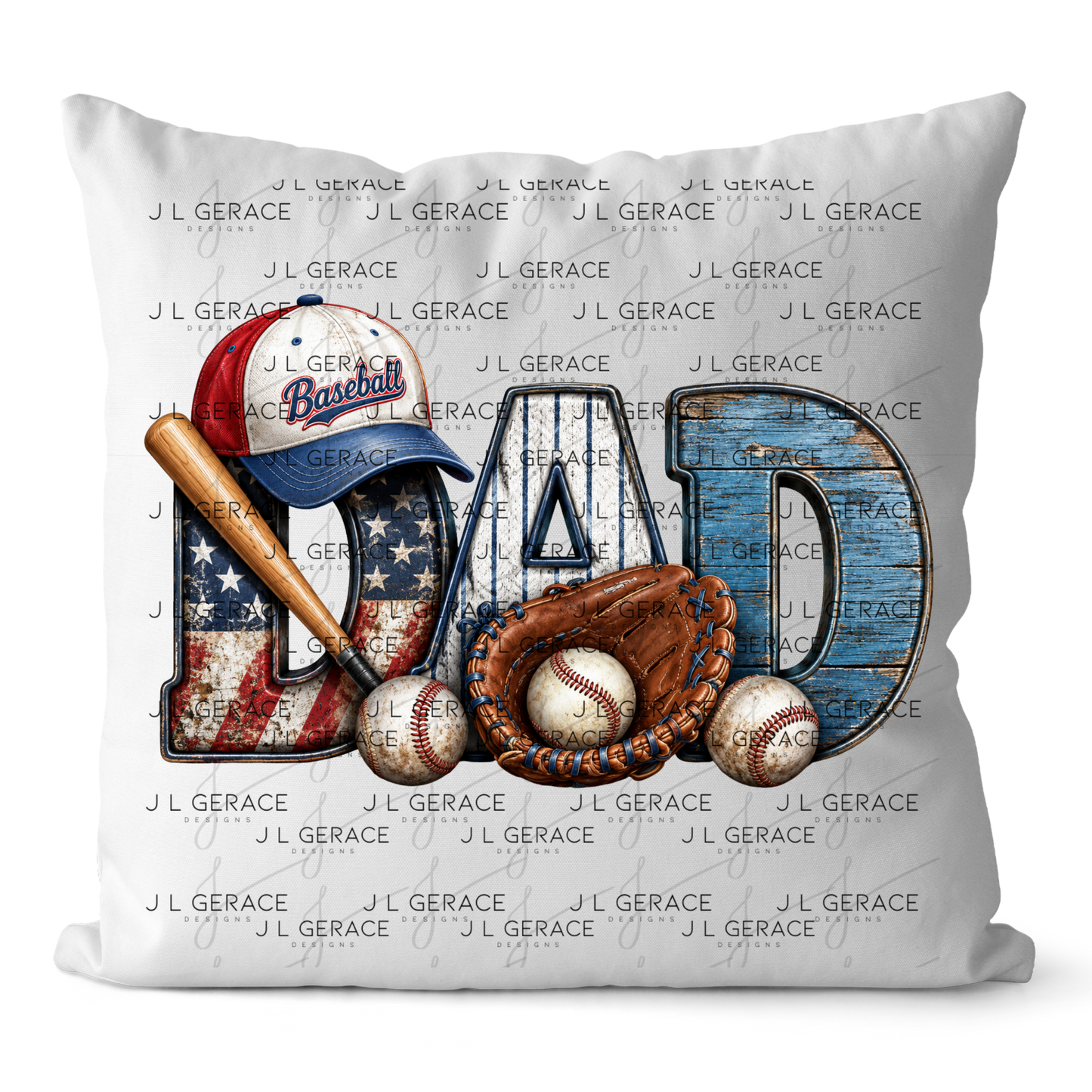 Dad PNG – Baseball American Flag Rustic Design with Bat Glove and Hat